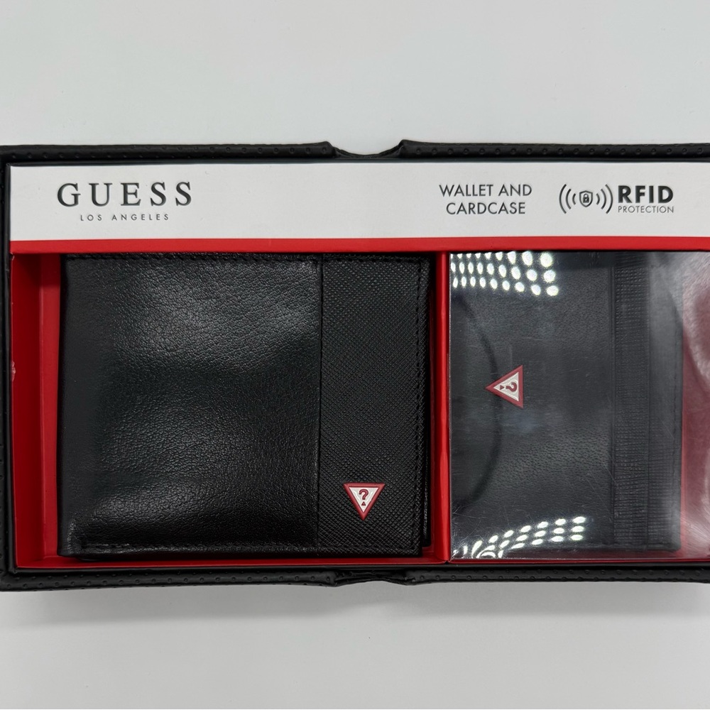 New GUESS Men’s Black Wallet & Card Case Set RFID Protection  31GU330009 MSRP$58